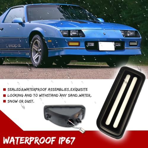 GTINTHEBOX for 1985 1986 1987 1988 1989 1990 1991 1992 Chevy Camaro Front Bumper Turn Signal Daytime Running Light Smoked Lens Switchback White & Amber LED Lamp