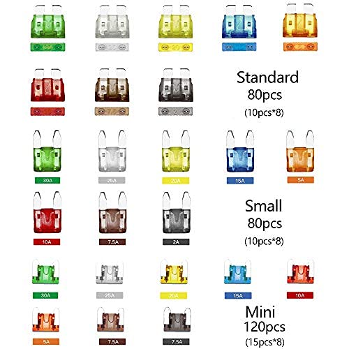 282Pcs-Car Fuses Assortment Kit,Blade-Type Automotive Fuses,Automotive Fuses-Standard&Mini&Low Profile Mini(2A/5A/7.5A/10A/15A/20A/25A/30A),Replacement Fuses for Car/RV/Truck/Motorcycle