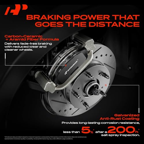 A-Premium Front & Rear Drilled and Slotted Disc Brake Rotors + Ceramic Pads Kit Compatible with Select Nissan and Suzuki Models - Frontier 2005-2019, Xterra 2005-2015, Equator 2009-2012, 12-PC Set