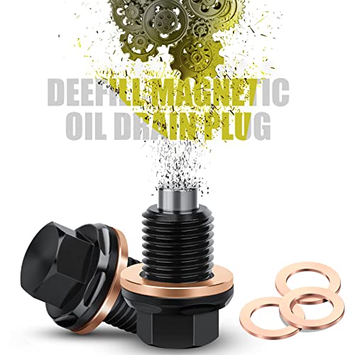 DEEFILL M14 x 1.5 Magnetic Oil Drain Plug T6 Aviation Aluminum with Crush Washer Gasket Compatible with Ford GM Hyundai KIA and More Select Models