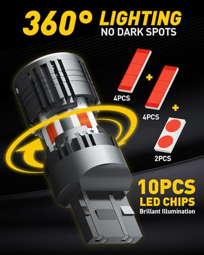 AUXITO CANBUS 7440 7443 LED Bulbs Red with Built-in Resistor 7441 7444 W21W Anti Hyper Flash Error Free Brake Lights, Tail Lights, Stop Lights, Turn Signal Lights, Pack of 2