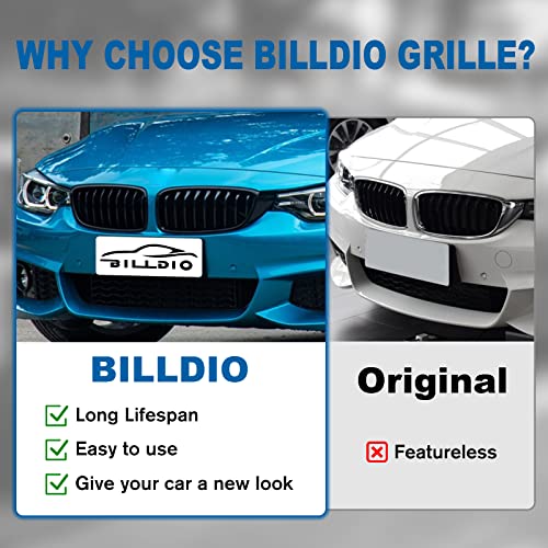 BILLDIO 4 Series F32 Front Kidney Grille ABS Single Slats Gloss Black 2Pcs