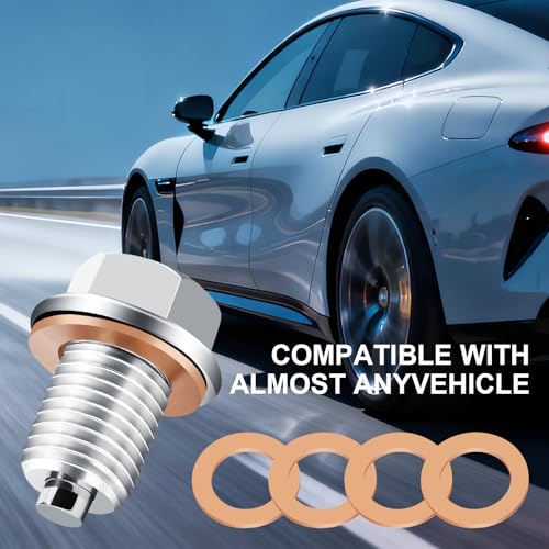 LBOKLING M14x1.5 Oil Drain Plug, Magnetic Stainless Steel Oil Pan Drain Nut Bolt with 5PCS Copper Crush Washer, Universal Leak-Proof Replacement,Fits Most Cars,Motorcycles,Boats