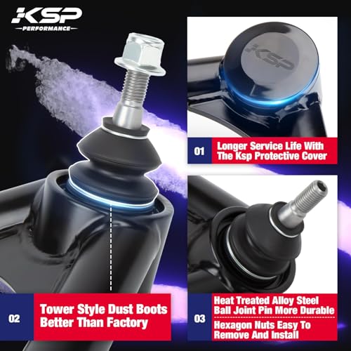 KSP Front Upper Control Arms for Silverado Sierra 1500 1999-2006, 2-4" Adjustable Tubular A-Arm Replacement Factory/Stock Suspension Arms After 2-4 inches Lift On Chevy GMC 4WD 4X4 RWD, 2PCS Black