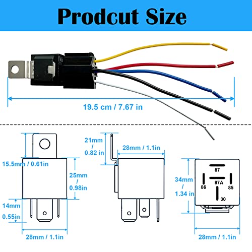 Kalmaegee 5 Pack 5 PIN 12V Relay with Harness, 40AMP 12 Volt Relay Automotive Relays with Relay Socket and Wiring Harness, SPDT Relay Switch for Car Truck Motorcycle