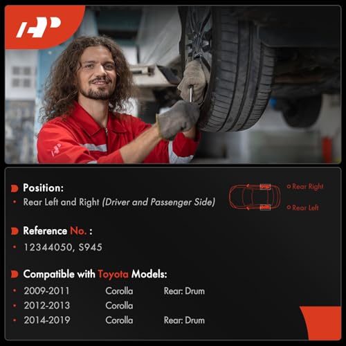 A-Premium 11.18 inch (284mm) Rear Brake Drums + Ceramic Shoes Set Compatible with Select Toyota Models - Corolla 2009-2019, 6-PC Set