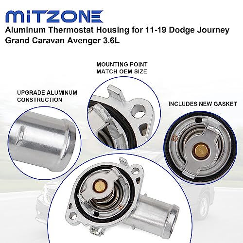 MITZONE Upgrade Aluminum Thermostat Housing Assembly Compatible with 2011-2021 Jeep Dodge RAM Chrysler 3.6L 3.2L V6 Vehicles - 200 Town & Country Avenger Grand Caravan Cherokee