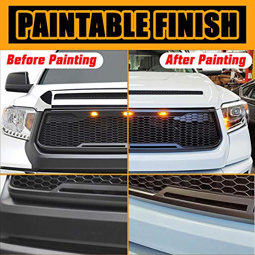 EAG Replacement Upper Grille Front Grill with Amber LED Lights Fit for 10-13 Tundra - Matte Black