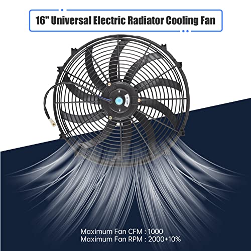 16 Inch Slim Fan Push Pull Electric Radiator Cooling Fan Universal High Performance 12V 120W Motor with Fan Mounting Kit (Black)