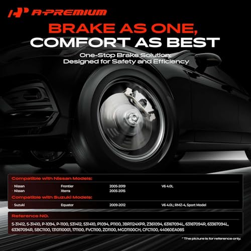 A-Premium Front & Rear Drilled and Slotted Disc Brake Rotors + Ceramic Pads Kit Compatible with Select Nissan and Suzuki Models - Frontier 2005-2019, Xterra 2005-2015, Equator 2009-2012, 12-PC Set