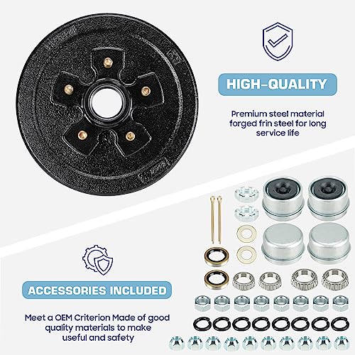 Trailer Axle Electric Brake Kit, Pair of 5-Hole, 4.5" Bolt Circle Brake Drum with 10" x 2 1/4" Self-Adjusting Electric Brakes for 3500 lb Axles, Replacement 10”(not for 4400lb) Brake Hub Drum Assembly