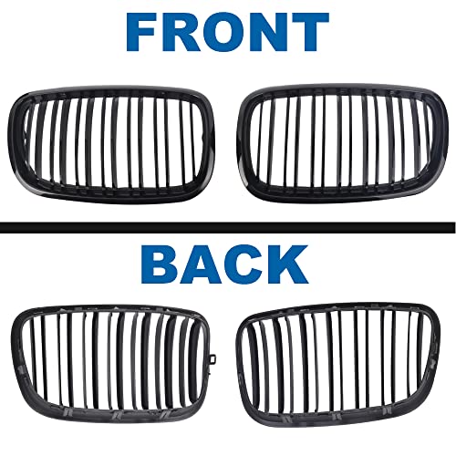 BILLDIO Front Bumper Kidney Grille Grill Glossy Black Compatible with 2007-2014 BMW X5 E70 X6 E71 Dual Slat Double Line