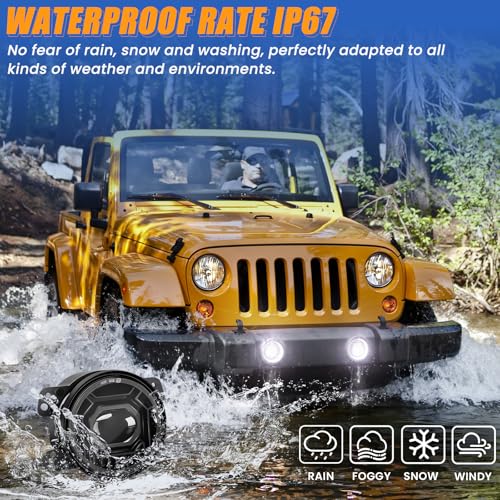 KARSAM 4 Inch Round LED Fog Lights for 2007-2018 Jeep Wrangler JK JKU 2018-2024 Jeep Wrangler JLU Accessories, 60W White Amber Off-Road Lamps Black Front Bumper LED Fog Lights Assembly, DOT Approved