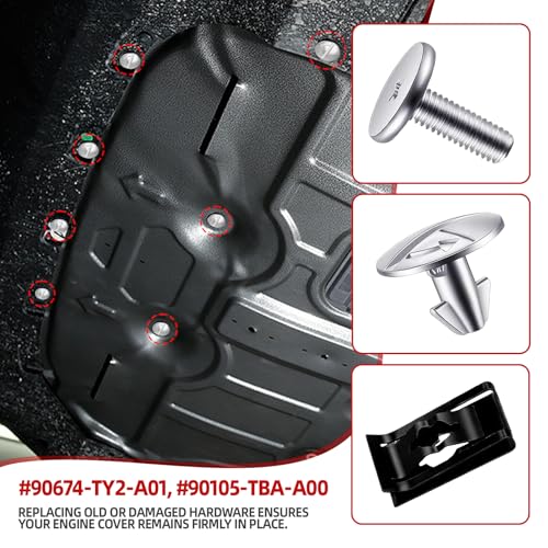 14PCS Engine Splash Shield Hardware Kit, Lower Cover Pin Screws and Clips, 90674-TY2-A01 90105-TBA-A00
