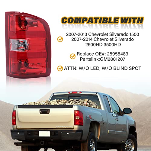 CLERYYE Tail Light Assembly Compatible with Chevy Silverado 07-13 1500 | 07-14 2500 HD 3500 HD, OE-Style Replaces 25958483 GM2801207, w/Bulbs and Harness, Right Passenger Side, Red Border