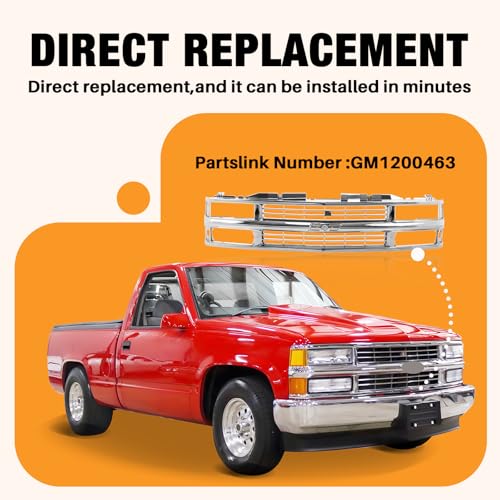 CarPartsDepot Front Grille Grill Chrome Shell with Insert Compatible With Chevrolet 1994-2000 C/K 1500 2500 3500 Tahoe Blazer For Models w/Dual Headlights