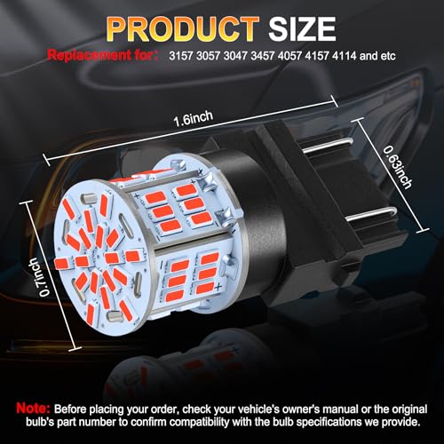 iFunyLED 4PCS 3157 LED Bulb Brake Tail Light 12V-24V Super Bright 3156 3056 3057 3047 4157 LED Replacement Light Kit Set for Car Tail Brake Lights - Brilliant Red