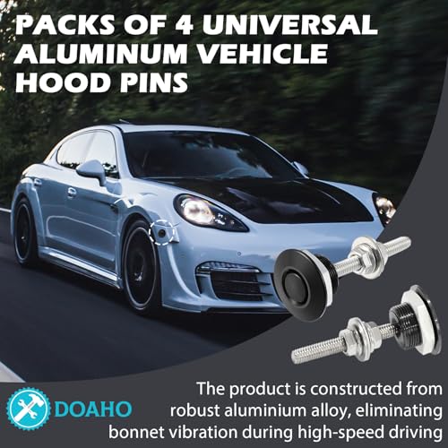 Doaho Pack of 4 Universal Aluminum Vehicle Hood Pins,Diameter 1.25" Quick Latch Bumper Release,Hood Pins for Race Car - Black