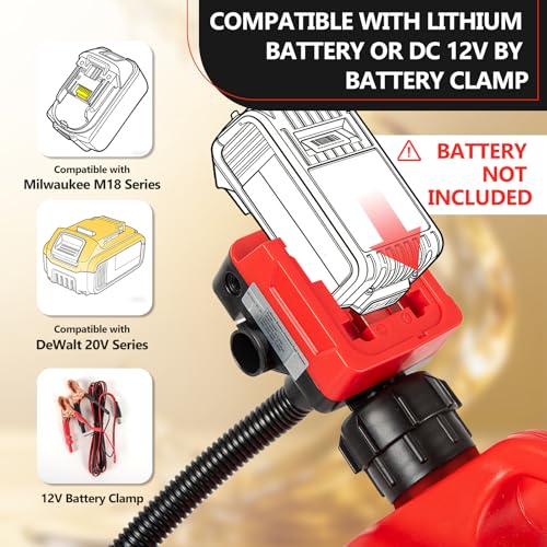 Vierkate 5GPM Cordless Fuel Transfer Pump,Auto-Stop & Hand Nozzle, Compatible with DeWalt 20V & Milwaukee 18V Batteries, 51'' hose,Vertical Operated Gas Can Pump for Diesel,Gasoline(Bare Tool)