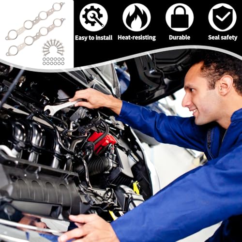 12617944 Exhaust Manifold Gasket Set Compatible with Silverado Sierra Suburban 1500 2500 HD Yukon CTS Escalade MLS LS LQ LM7 4.8L 5.3L 5.7L 6.0L 6.2L, Manifold Gaskets with Bolts