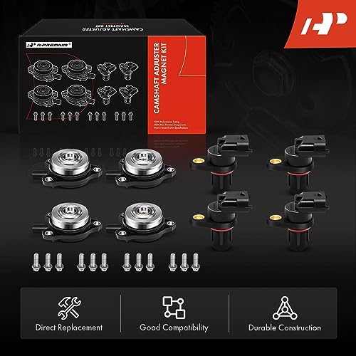 A-Premium 4-PC Camshaft Position Sensor + 4-PC Camshaft Adjuster Magnet Solenoid Kit Compatible with Mercedes-Benz Vehicles - 2006-2015 - C, CLK, CLS, E, G, GL, GLK, ML, R, S, SLK - Intake & Exhaust