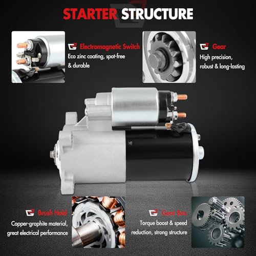 GDSMOTU New Starter Replacement for Ford for F-150 5.4L 1999-2010 for F-350 Super Duty 6.2L 2011-2013 for F-150 5.0L 2011-2013, 336-1937 6646, 1.4kW/12 Volt Starter