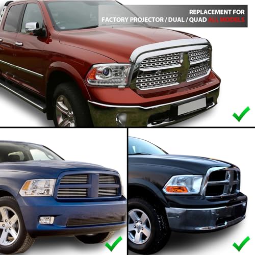 AmeriLite for 2009-2018 Dodge Ram 1500 2500 3500 BOTH Models Switchback LED Polished Black Replacement Projector Headlight Assembly Set - Passenger and Driver Side