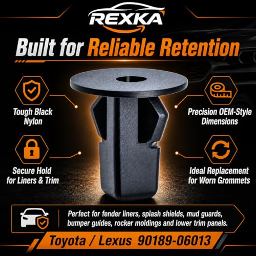 Rexka 51pcs Fender Liner Wheelhouse Liner Mud Guard Nylon Screw Grommet Nut Retainer for Toyota Lexus 90189-06013 Camry Corolla Highlander Tundra Tacoma Sequoia - Multipurpose Auto Trim Body Remover