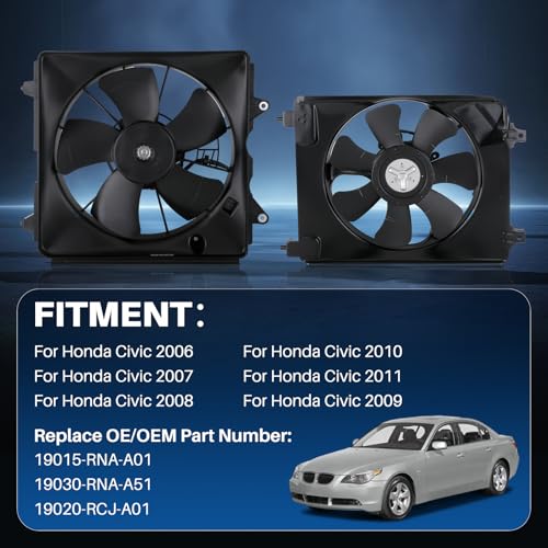 AUTOKAY Radiator Condenser Cooling Fan Kit for Honda Civic 2006 2007 2008 2009 2010 2011 Replace 19015-RNA-A01 19030-RNA-A51 19020-RCJ-A01