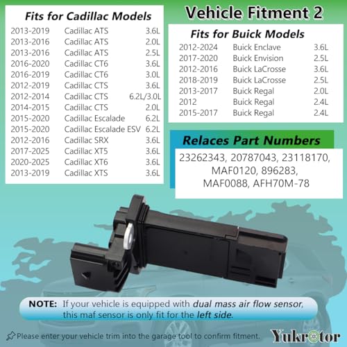 Yukrotor Mass Air Flow Sensor 23262343 MAF Sensor Compatible with 2012-2025 Chevy Blazer Camaro Colorado Equinox Express Impala Malibu Silverado Suburban Tahoe Traverse GMC Cadillac ATS CTS Buick