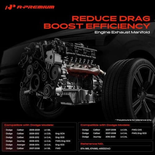 A-Premium L4 Engine Exhaust Manifold Kit Fit for Jeep Compass Patriot 2007-2017 & Dodge Journey 2009-2020, Avenger 2008-2014, Caliber 2007-2012 & Chrysler 200, Sebring, W/Gasket, Bolt, Nut, Washers