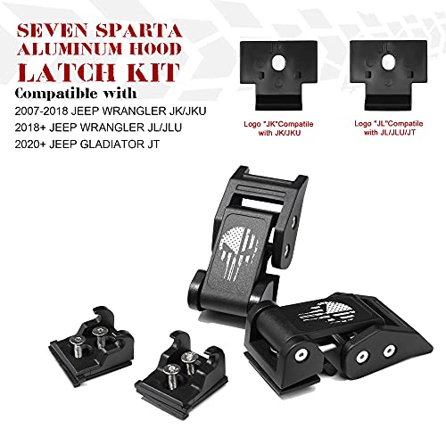 Seven Sparta Hood Latches Aluminum Hood Catch Compatible with Jeep Wrangler JK/JKU 2007-2017, JL/JLU 2018-2022 & Jeep Gladiator 2020-2022, 1 Pair (Skull)