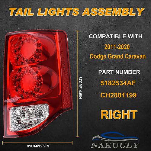 Tail Light Fits 2011-2020 Dodge Grand Caravan Right Side Taillight w/ Bulb