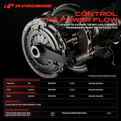 A-Premium Chevrolet S10 Clutch Kit with Clutch Slave Cylinder Compatible with Chevrolet S10 1996-2003 2.2L & GMC Sonoma 1996-2003 2.2L & Isuzu Hombre 1996-2000 2.2L, Replace# 624280677