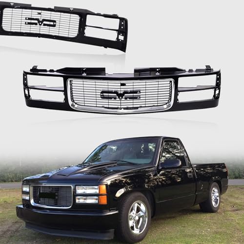 CarPartsDepot Front Grille Grill Chrome Opening Compatible With 1994-2000 GMC C/K 1500 2500 3500 Sierra Yukon GM1200392 12388709 With Dual Headlight Holes