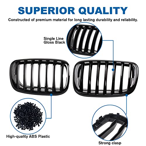 BILLDIO Front Grille For 2007-2014 BMW X5 E70 X6 E71，ABS Gloss Black Kidney Grill