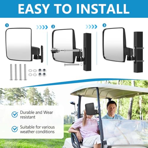 OBTANIM Adjustable Golf Cart Side Rear View Mirrors for Club Car EZ GO Yamaha and Others Carts