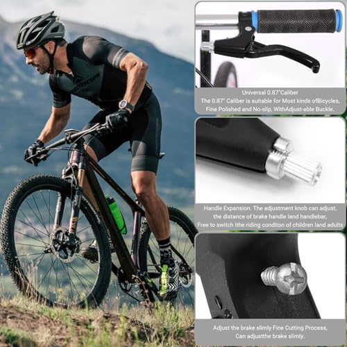 Universal Bicycle Brake Levers Set (Pair) - 22mm (7/8") Bike Brake Handles for Mountain Bike (MTB), Road, BMX, Kids & Fixed Gear Bicycles - Lightweight & Durable Replacement Parts [Black]