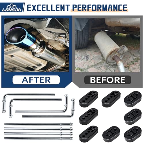 Lonsda 16PCS Universal Exhaust Rubber Hanger Heavy Duty Exhaust Hanger Rod Exhaust Pipe Hanger Weld On - 3/8" Rod 7.6" Long + Straight 10" Long