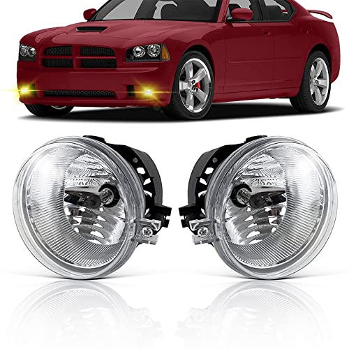 Fog Lights Assemblies Replacement for 2005-2010 Dodge Caravan Charger Challenger Caliber Chrysler Pacifica Sebring Jeep Patriot Compass, 1 Pair Bumper Driving Fog Lamps with Clear Lens