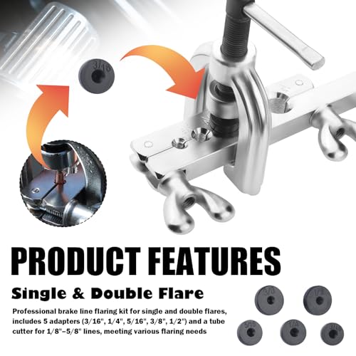 25Ft 1/4" and 3/16" Brake Line Kit,Single & Double Brake Line Flaring Tool Kit with 32 Inverted Fittings and Brakes Flare Tool Kits,Copper Plated Brakes Lines Repair Kits