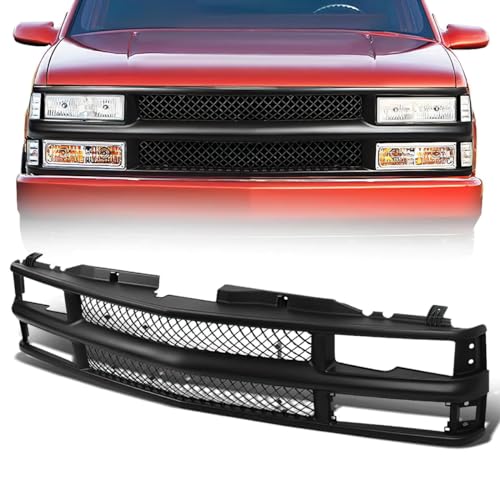 Front Bumper Grille Compatible with Chevy C1500 C2500 C3500 K1500 K2500 K3500 Suburban 1994-2000 Tahoe 1995-2000 Blazer 1994 Honeycomb Extended Style Mesh Grill GM1200237 GM1200239 GM1200142