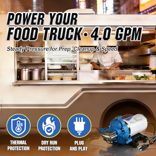 DC HOUSE 110V RV Camper Water Pressure Diaphragm Pump, 4GPM 50PSI 33-Series, On Demand Fresh Water Pump with Pressure Switch for Bathroom Shower Kitchen Sink, Food Truck & Marine Use