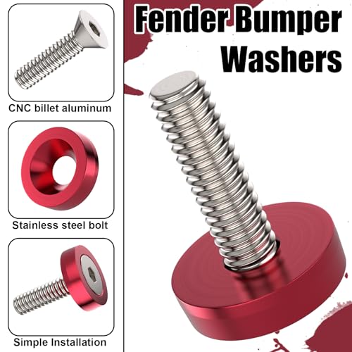 Sixzoo 40 PCS Engine Dress Up Kit, CNC Finishing Fender Bumper Washers, M6 Aluminum Engine Bay Dress Up Kit, Fender Bolts for Trunk License Plate Frame (Red)