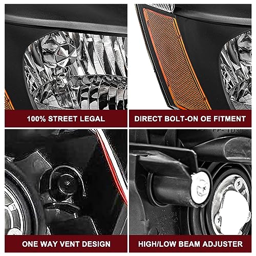 JSBOYAT Headlight Assembly Replacement for 2003-2007 Honda Accord Halogen Headlamp Chrome Housing with Amber Reflector (Driver & Passenger Side)