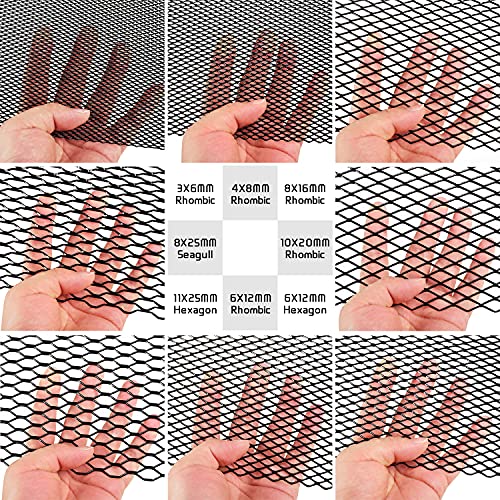 AggAuto Universal 40"x13" Car Grill Mesh - 100x33cm Aluminum Alloy Automotive Grille Insert Bumper 3x6mm Rhombic Hole, One of the Most Multifunctional Shape Grids Black