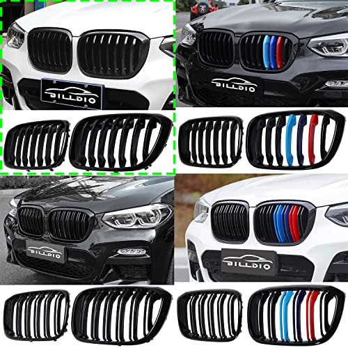 BILLDIO X3 G01 X4 G02 Grille - Black Kidney Grill Compatible With 2018-2021 X3 G01 2019-2021 X4 G02，ABS Single Slat Gloss Black