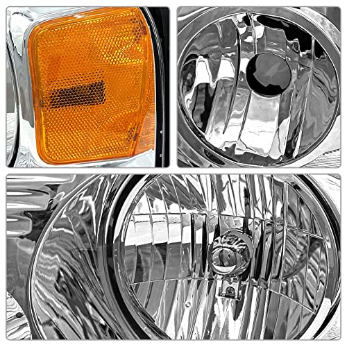 ADCARLIGHTS Headlight Assembly for 2004-2008 Ford F150 Pickup 2006-2008 Lincoln Mark LT Clear Lens Chrome Housing Amber Reflector Replacement W/O Bulbs