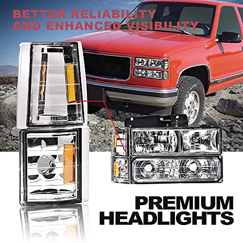 CNNELL Corner Signal Lights Side Marker Lamps Compatible with GMC 1994-1999 C1500 K1500 Yukon C2500 K2500 Suburban/1994-2000 C2500 C3500 K2500 K3500 4Pcs, Clear lens Chrome Housing Amber Reflector