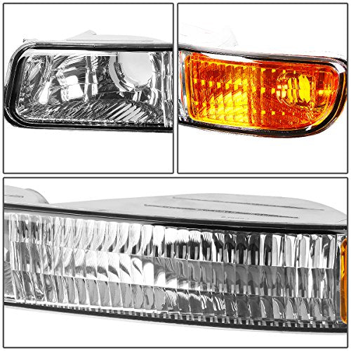 DNA MOTORING HL-OEM-SIE99-4P-CH-AM Chrome Amber Headlights Compatible with 99-07 Sierra Yukon